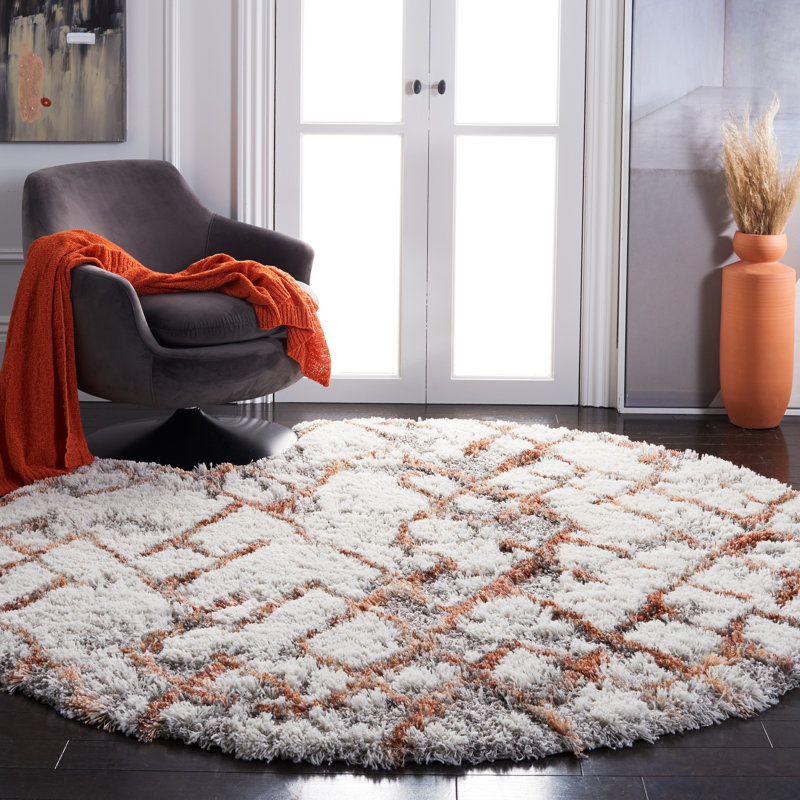 Tapis abstrait à poils longs Horizon 800 Performance, Rond 6 pi 7 po