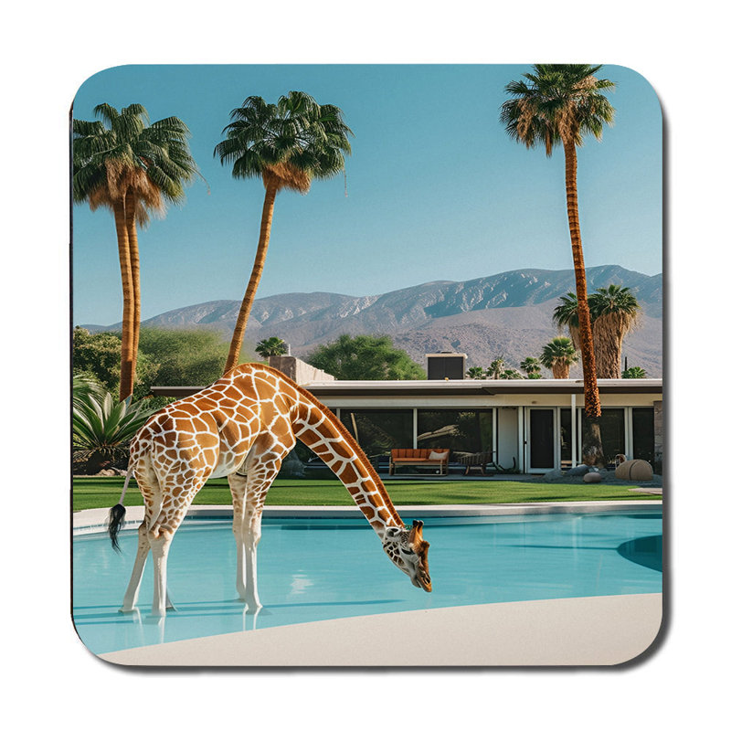 Designer Giraffe Artwork Placemat And Coaster Set With Wood Backing Limited Edition Print Technology