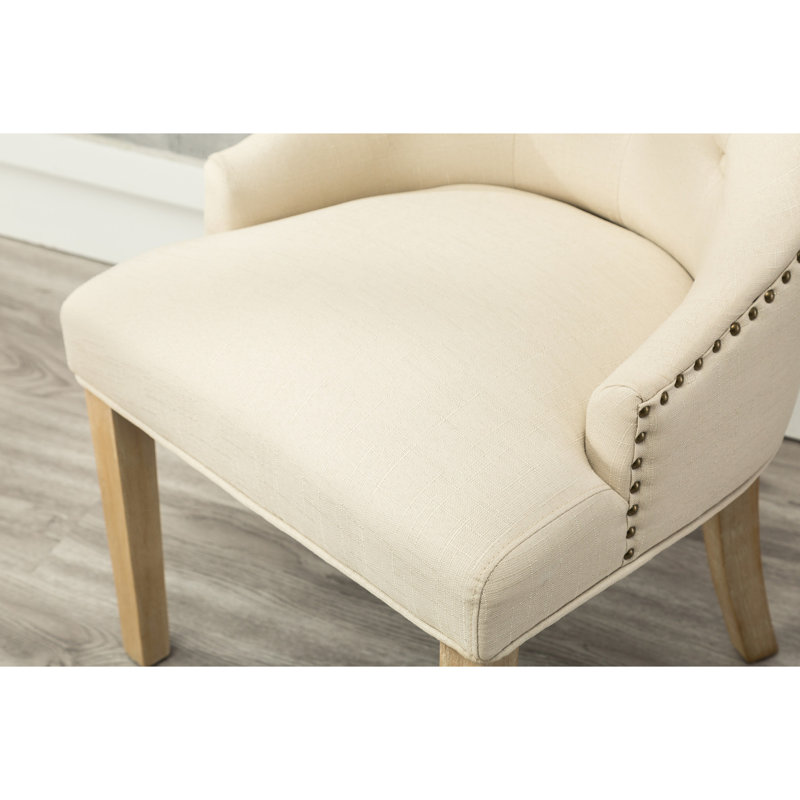 De 2 chaises de bureau à oreilles en bois massif brun clair à boutons - sièges professionnels, Tanné
