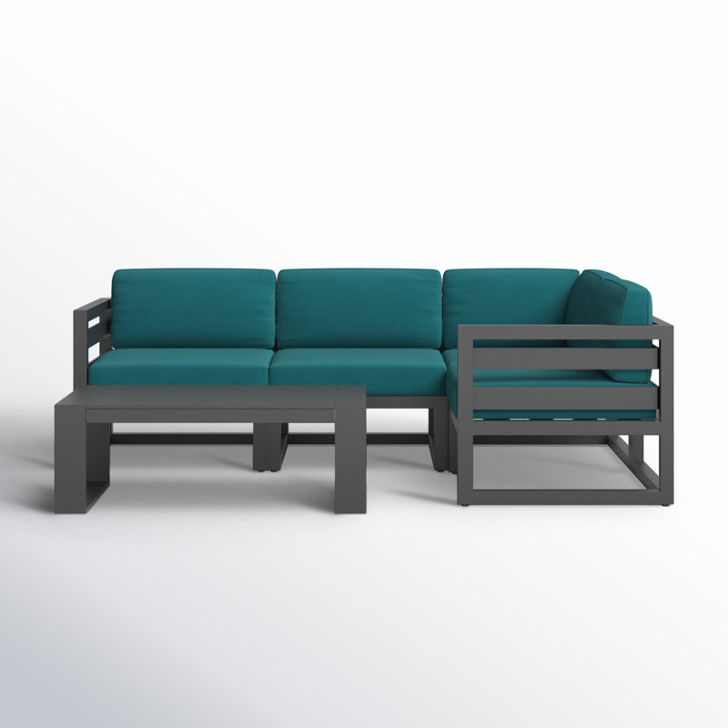 Avion 5 Piece Sectional Set - Black, Canvas Charcoal Sunbrella® Canvas, Slate