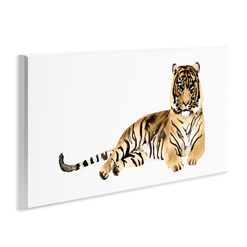 Tigre au repos à l'encre orange par Victoria Borges - reproduction d'art