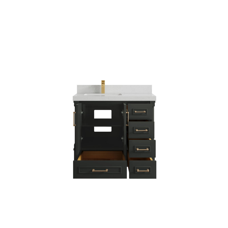Meuble-lavabo simple 36 po avec plateau Aberdeen, Quartz de Carrare