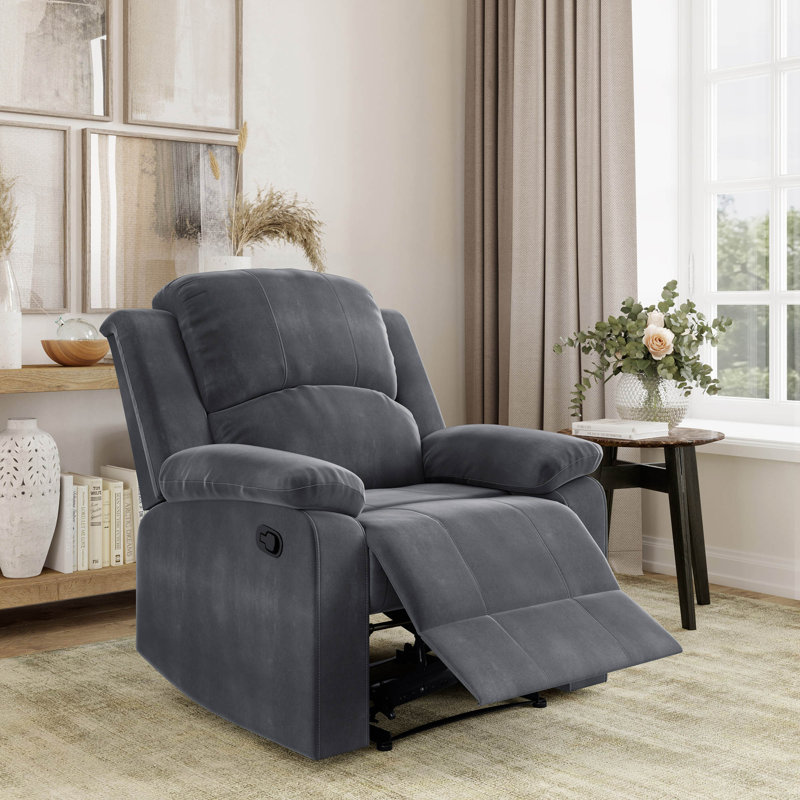 Roumena 34.75" Wide Microfiber Manual Lever Recliner, Pillow Arm