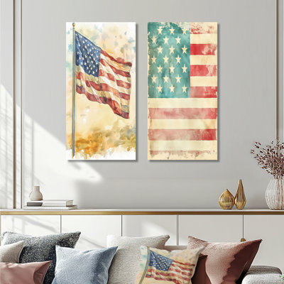 Vintage USA Flag Memories II – Patriotic Metal Wall Decor Set of 2
