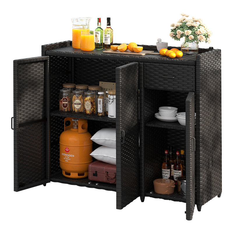 Armoire de rangement en rotin et osier, Noir