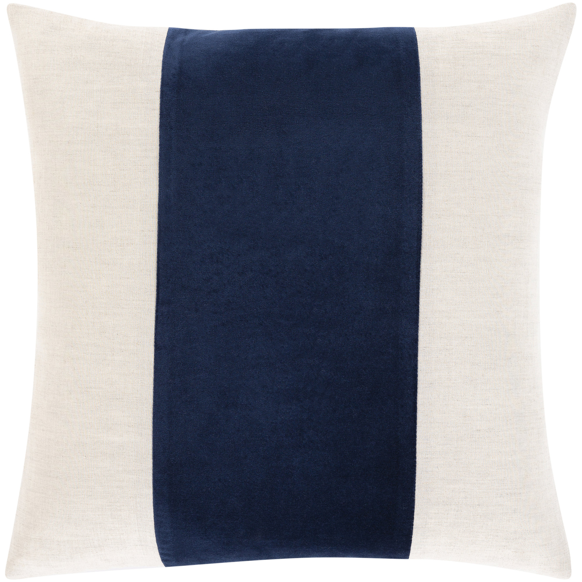 Kat Striped Cotton Throw Pillow, 18" x 18", Navy/Ivory, Polyester/Polyfill