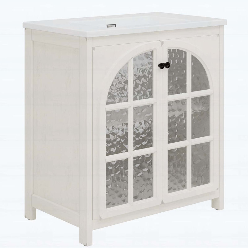31-Inch Vintage Bathroom Vanity with Ceramic Sink,and Soft-Closing Doors for Elegant Storage, Antique White