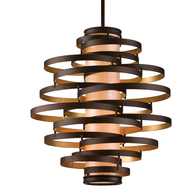 Vertigo 30" Bronze and Gold Leaf Crystal Pendant Light