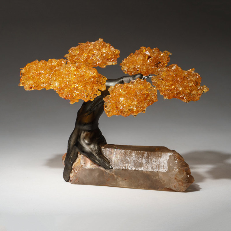 Petit - Arbre de pierres précieuses en grappe de citrine véritable sur un cristal de quartz (l'arbre joyeux)