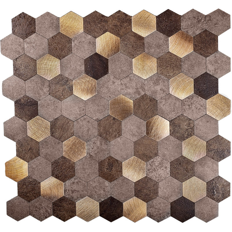 11.25" x 11.25"  Metal Mosaic Wall Tile, Brown/Gold