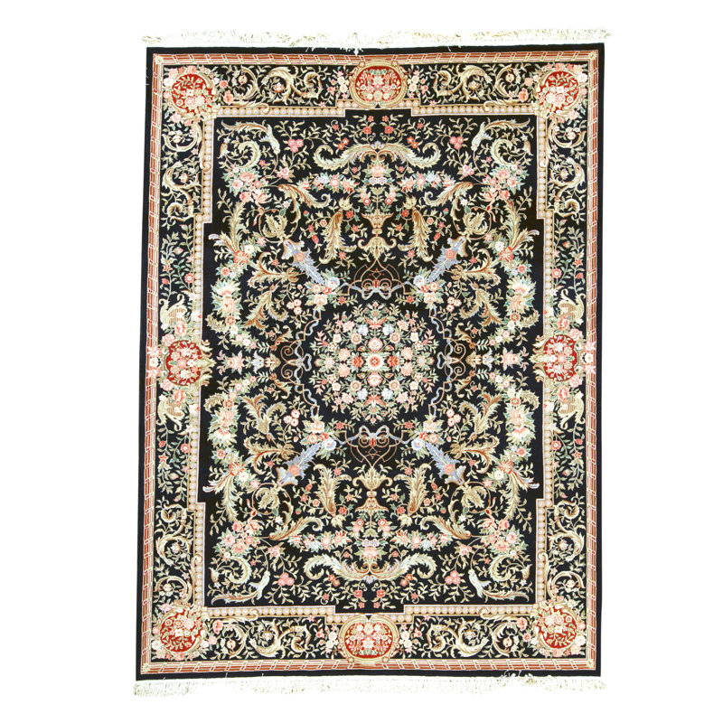 High-Quality Hand-Knotted Black Area Rug