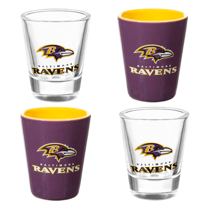 4 pièces en céramique et verre 2 oz Ensemble de tasses, Ravens de Baltimore