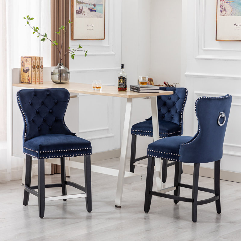 Tabouret de bar et de comptoir Kirsten, Noir, Bleu marine, Tabouret de comptoir (siège d'une hauteur de 24 p