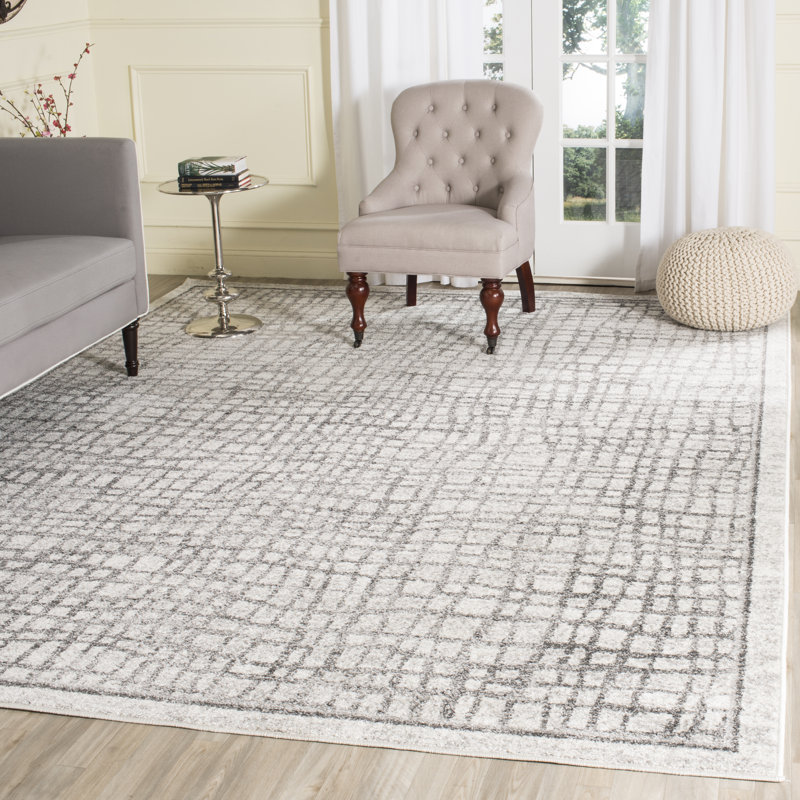 Tapis géométrique ivoire / argent Bethlyn, Rectangle 9 pi x 12 pi