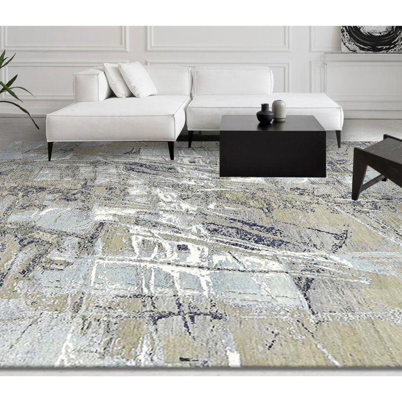 Abstract Area Rug in Gray, Rectangle 8' x 10'