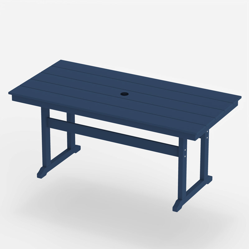 Table de jardin rectangulaire en PEHD, résistante aux intempéries, avec trou pour parasol. Idéal pour terrasse, bord de piscine, balcon, jardin et cuisine.