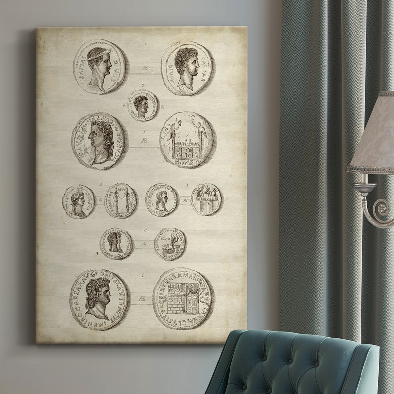 Antique Roman Coins I - peinture sur toile tendue, H 18 po x l 12 po x P 1 po