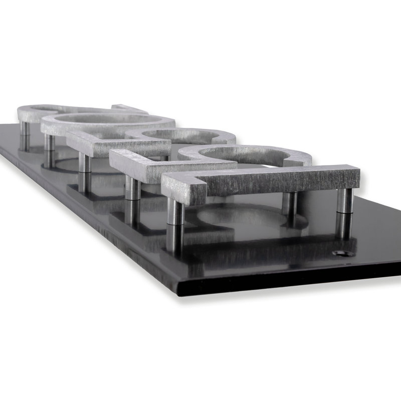 Floating Modern 4" Number Horizontal Address Plaque (5 Digits), Brushed Aluminum, Black
