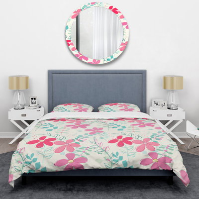 Fleurs roses - Ensemble de housse de couette floral - Polyester en microfibre