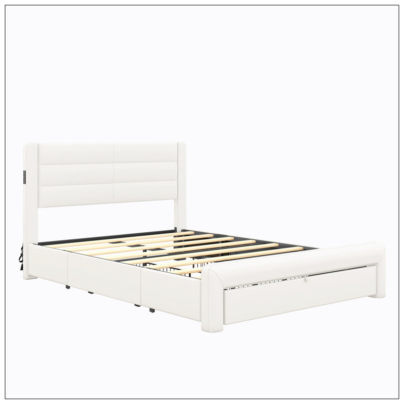 Upholstered Platform Storage Bed, White