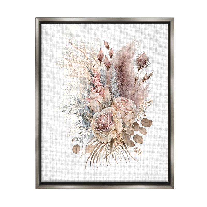 «Boho Neutral Roses Floater Frame» par LSR Design Studio sur, H 21 po x l 17 po, Cadre flottant gris lustré