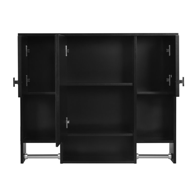 Armoire de toilette murale 35 "avec barre à serviettes et tablettes réglables, Noir