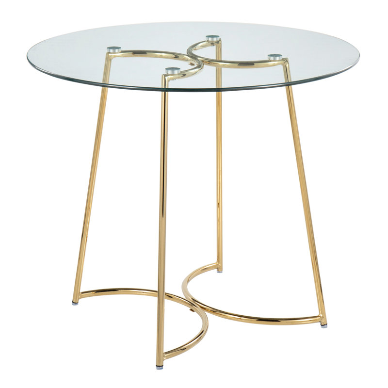 Table de salle à manger contemporaine / glam en acier doré avec plateau en verre transparent, Doré