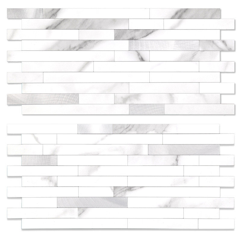 6" W X12" L PVC Peel and Stick Backsplash Tiles with Stone Metal Look, Self-Adhesive Wall Tiles,Easy Install, Marble White