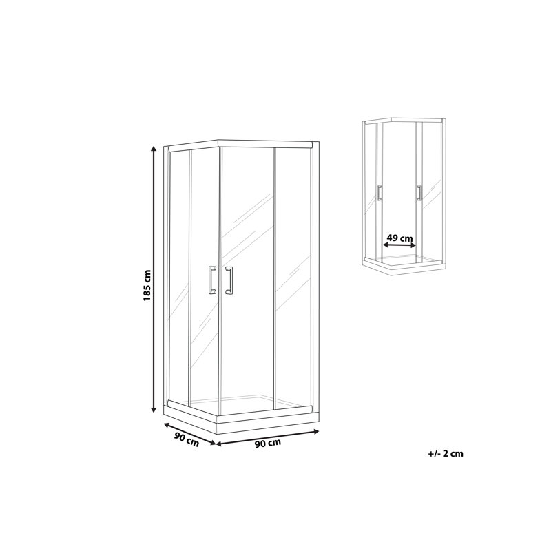 Alsafi Tela Square Shower Enclosure, 185cm H x 90cm W x 90cm D