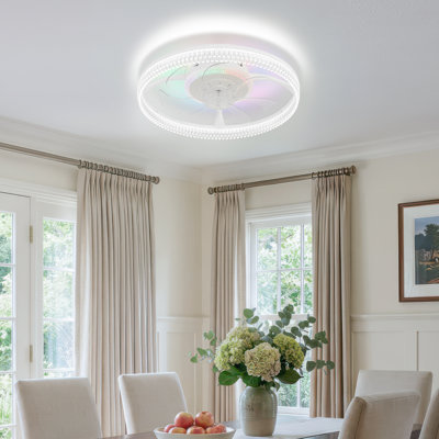 Ventilateur de plafond encastré 18,8 po RVB avec lumières, ventilateur de plafond avec abat-jour rond en forme de goutte d'eau, télécommande, 6 vitesses, DEL à intensité variable pour la chambre à coucher et les espaces de vie