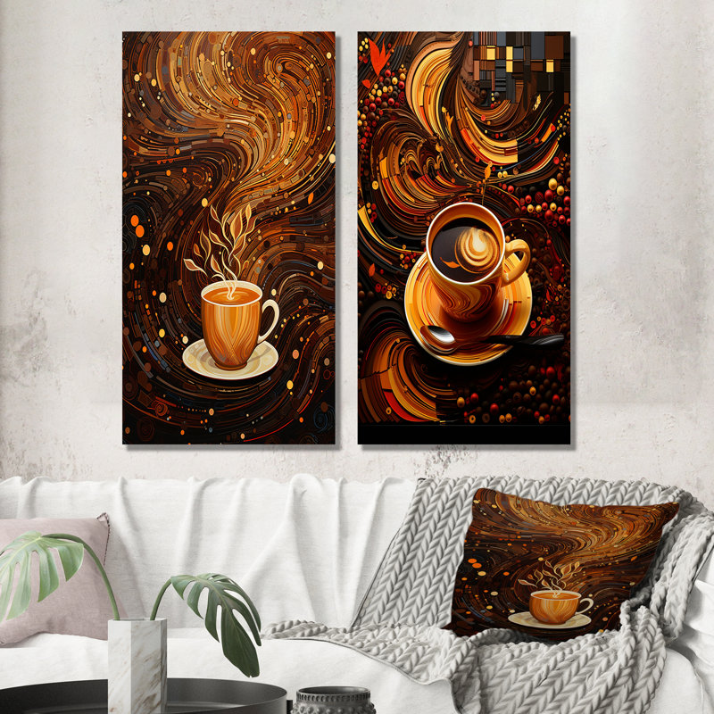 «Coffee Dreamy Mug», ensemble de 2 impressions murales café et thé, H 40 po x l 41 po, Toile tendue