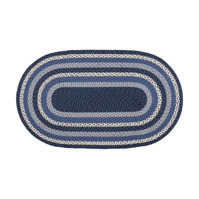  Blue, Gray & Ivory Braided Jute Rug – Oval by 