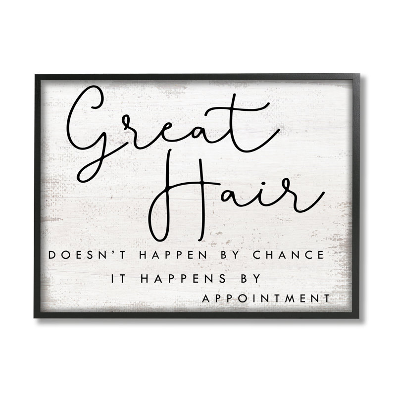 «Great Hair By Appointment Sign», salon de beauté patiné, H 16 po x l 20 po, Giclée encadrée noir minuit