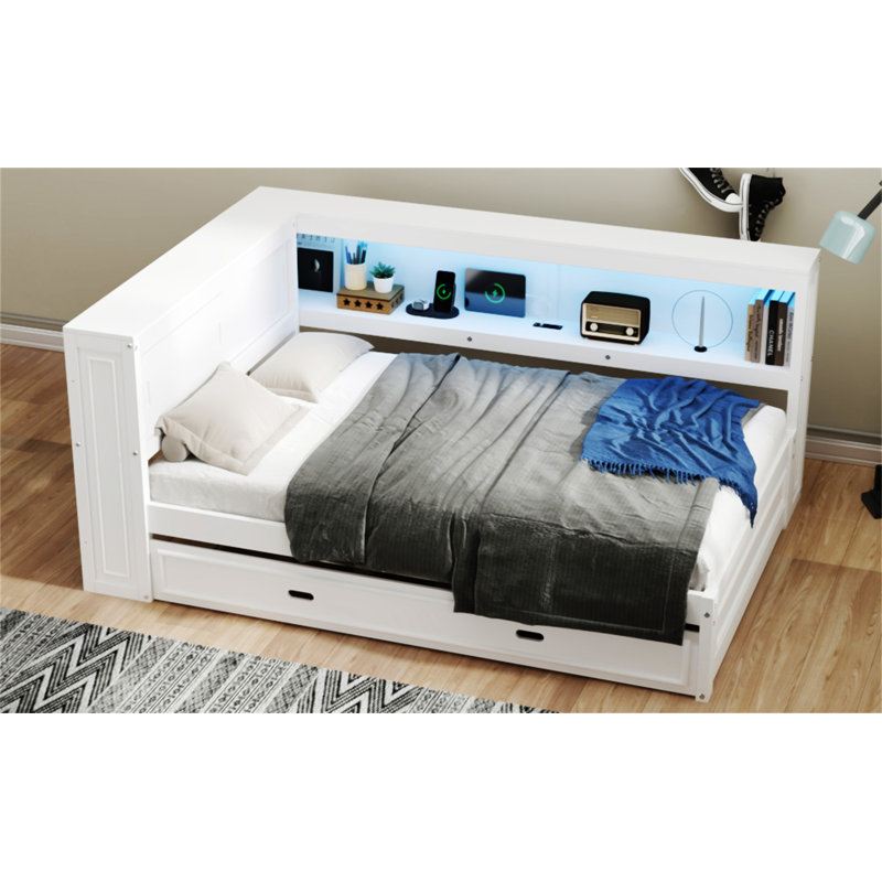 Wood Daybed With Storage Shelves, White