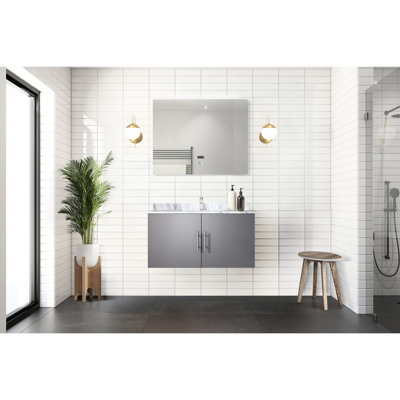 36 po L x P 22 po. Meuble-lavabo gris foncé avec miroir à DEL - Ensemble de rangement polyvalent