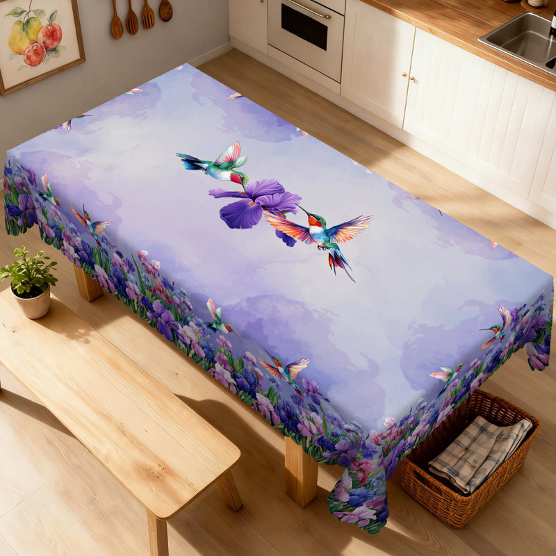 Nappe mauve à motif de colibris mauve et lavable, L 86 po x l 60 po