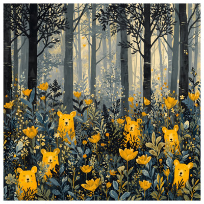 Couvre-lit matelassé jaune Bears In Forest