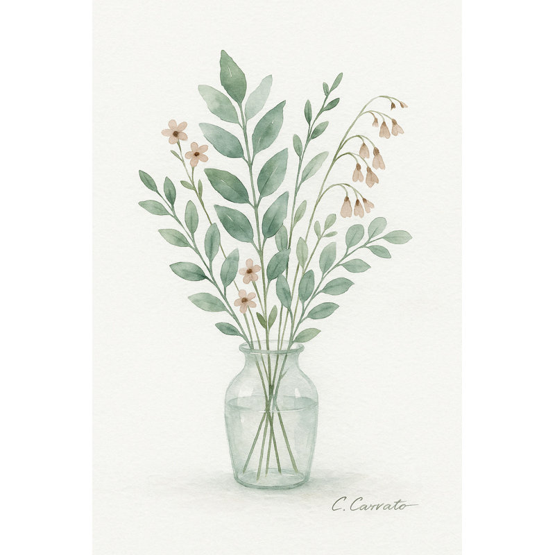 «Spring Meadow in Glass Vase», art mural aquarelle sur toile