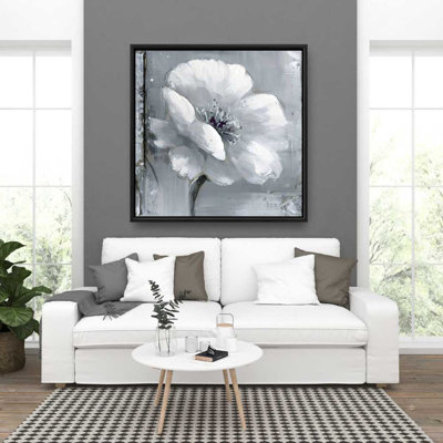Fleurs grises et blanches - Formes blanches, décor de toile encadrée