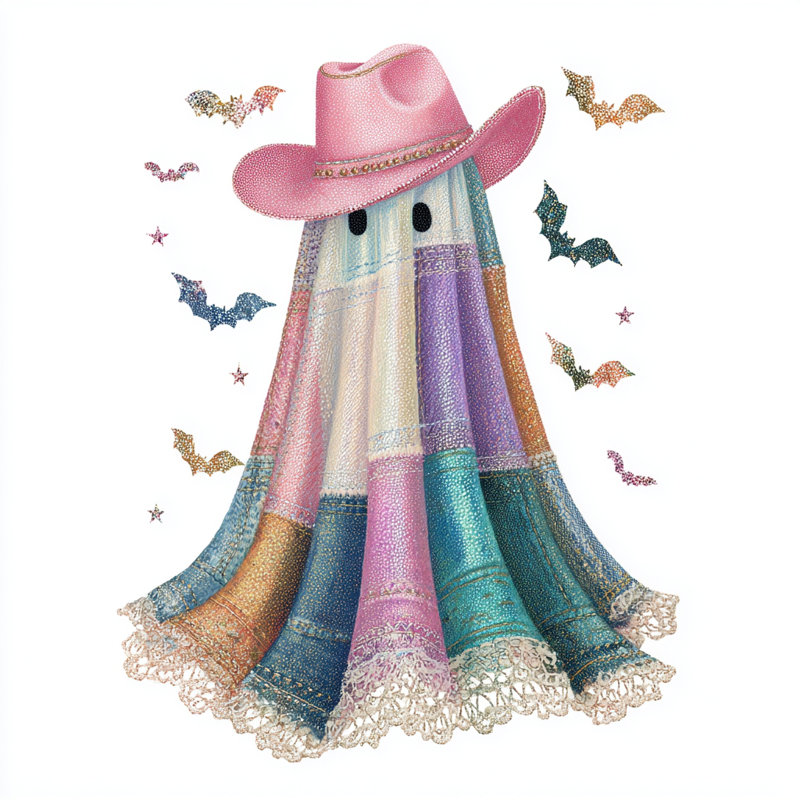 «Pastel Patchwork Ghost», art mural sur toile tendue, H 30 po x l 30 po