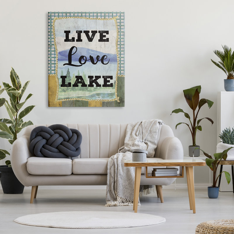 Live Love Lake Sentiments, charmante chaîne de montagnes du lac par ND Art - Art textuel, H 48 po x l 36 po, Toile tendue