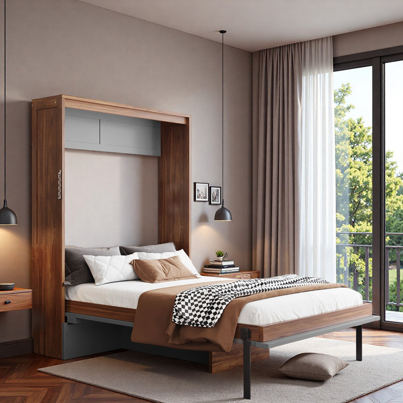 Murphy Bed With Foldable Desk, Gray
