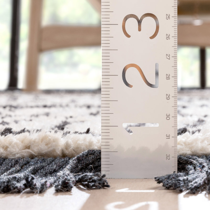 Ivory and Black Geometric Synthetic 4' x 6' Area Rug