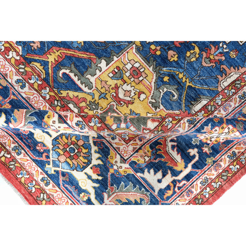 High-Quality Hand-Knotted Red And Navy Area Rug