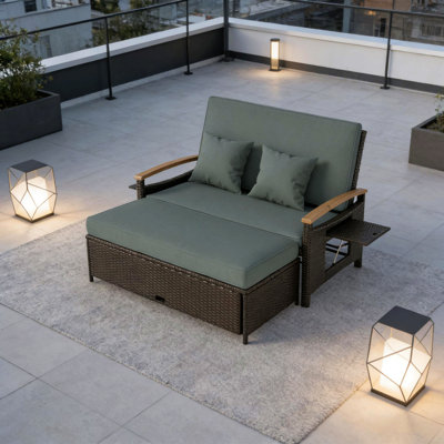 Canapé-lit de patio, canapé-lit de jardin, lit de jour d'extérieur en rotin
