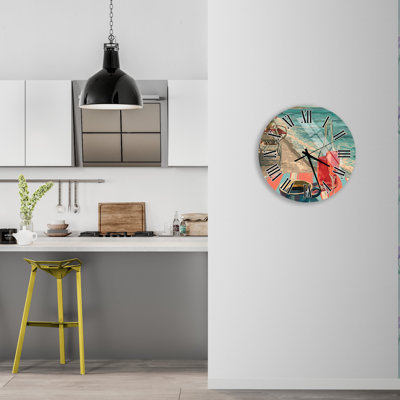 Tempered Glass Wall Clock, Beach View Scene, Coastal Art, Nautical Theme, Decorative Wall Clock, Housewarming, Blue Red, Gift