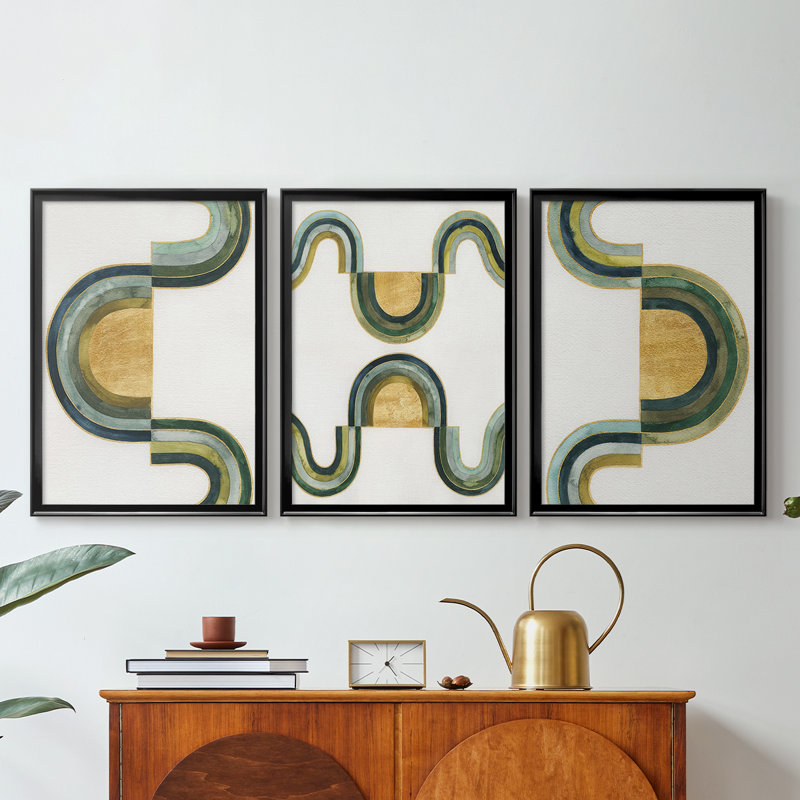 Analogous Arches I - Toile tendue avec châssis sur mesure - 3 pièces, H 21 po x l 30 po, Noir
