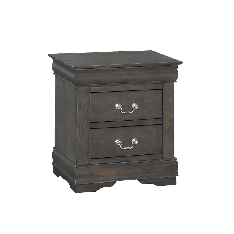 Table de chevet en pin massif avec 2 tiroirs, gris foncé