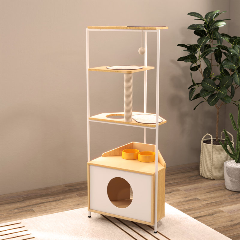 Versatile Corner Cat Tower With Multiple Features For Feline Fun