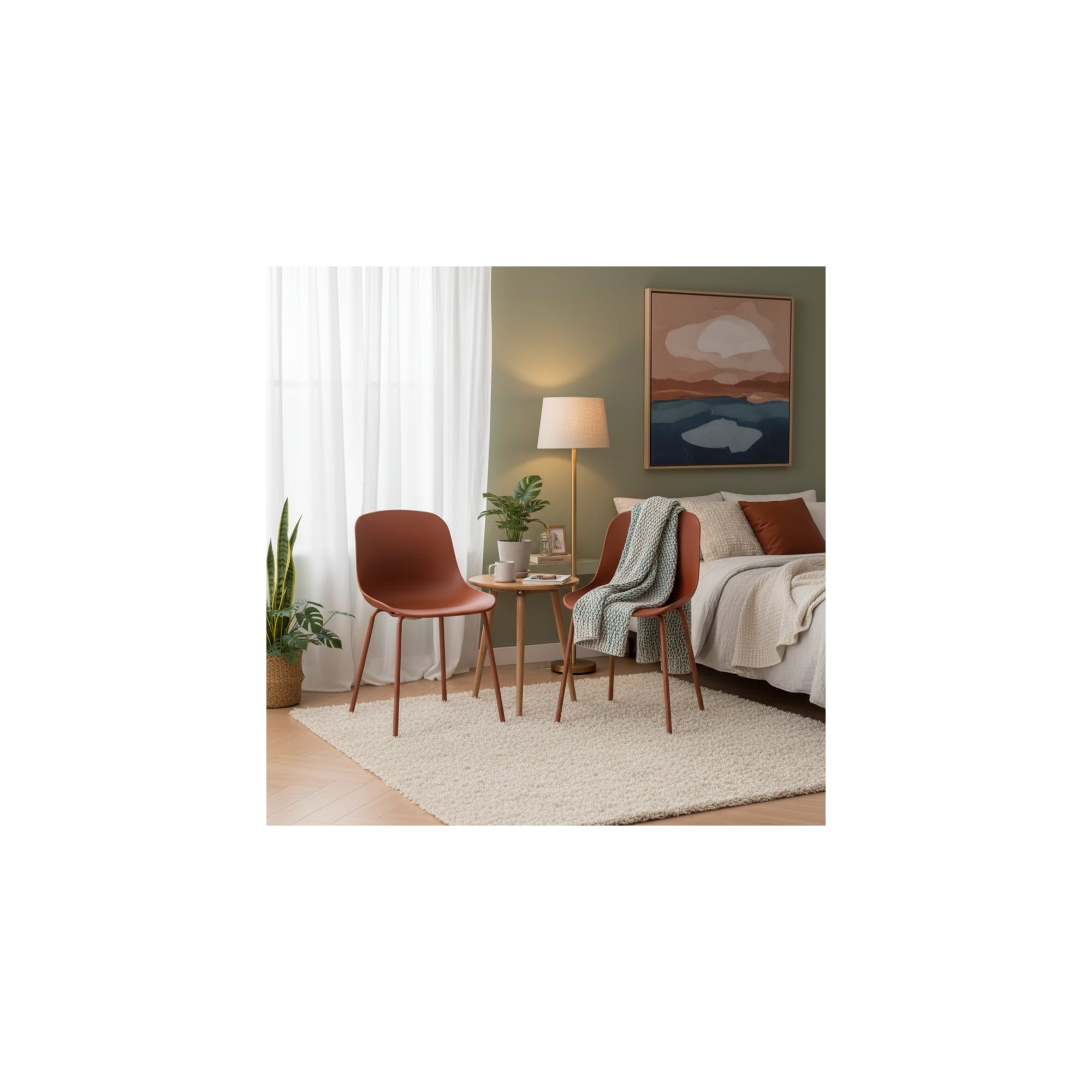Meli Armless Dining Chairs, Brick-red